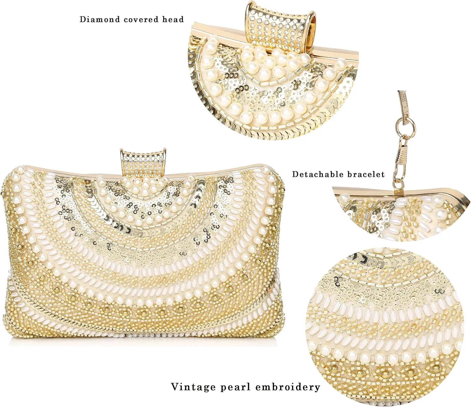 1920s Vintage Clutch Purse Beaded Floral Hard Shell Sequin Handbag Clutch for Women Bridal Sequin Wedding/Prom/Cocktail