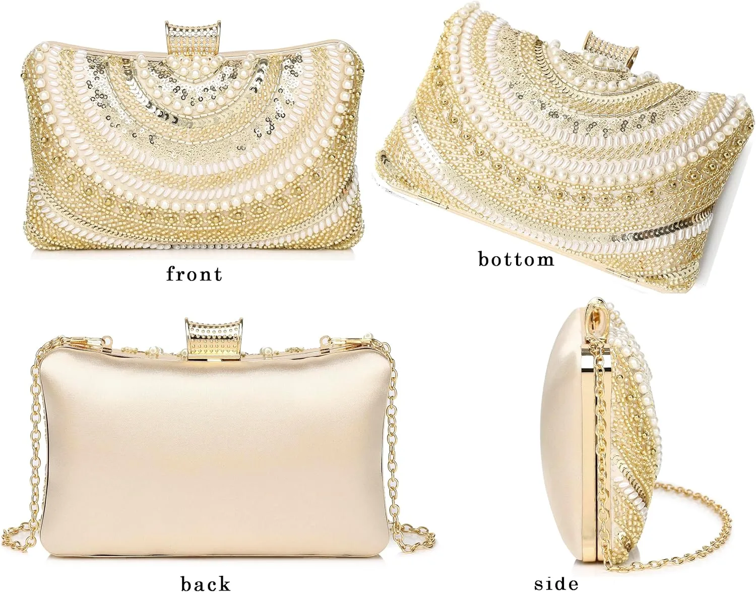1920s Vintage Clutch Purse Beaded Floral Hard Shell Sequin Handbag Clutch for Women Bridal Sequin Wedding/Prom/Cocktail