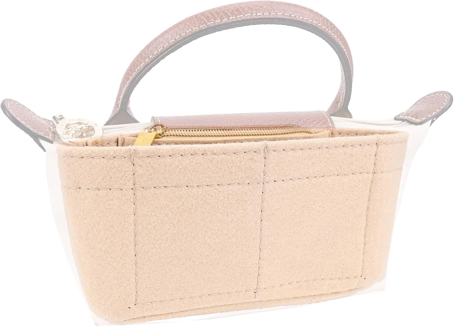 2Sets Mini Bag Strap Kit and Organizer Compatible with Longchamp, Folding Tote Bag organizer insert, Punch-Free Adjustable Buckle Strap Design, Multi-Pocket Felt Handbag Organizer, (1.2cm)