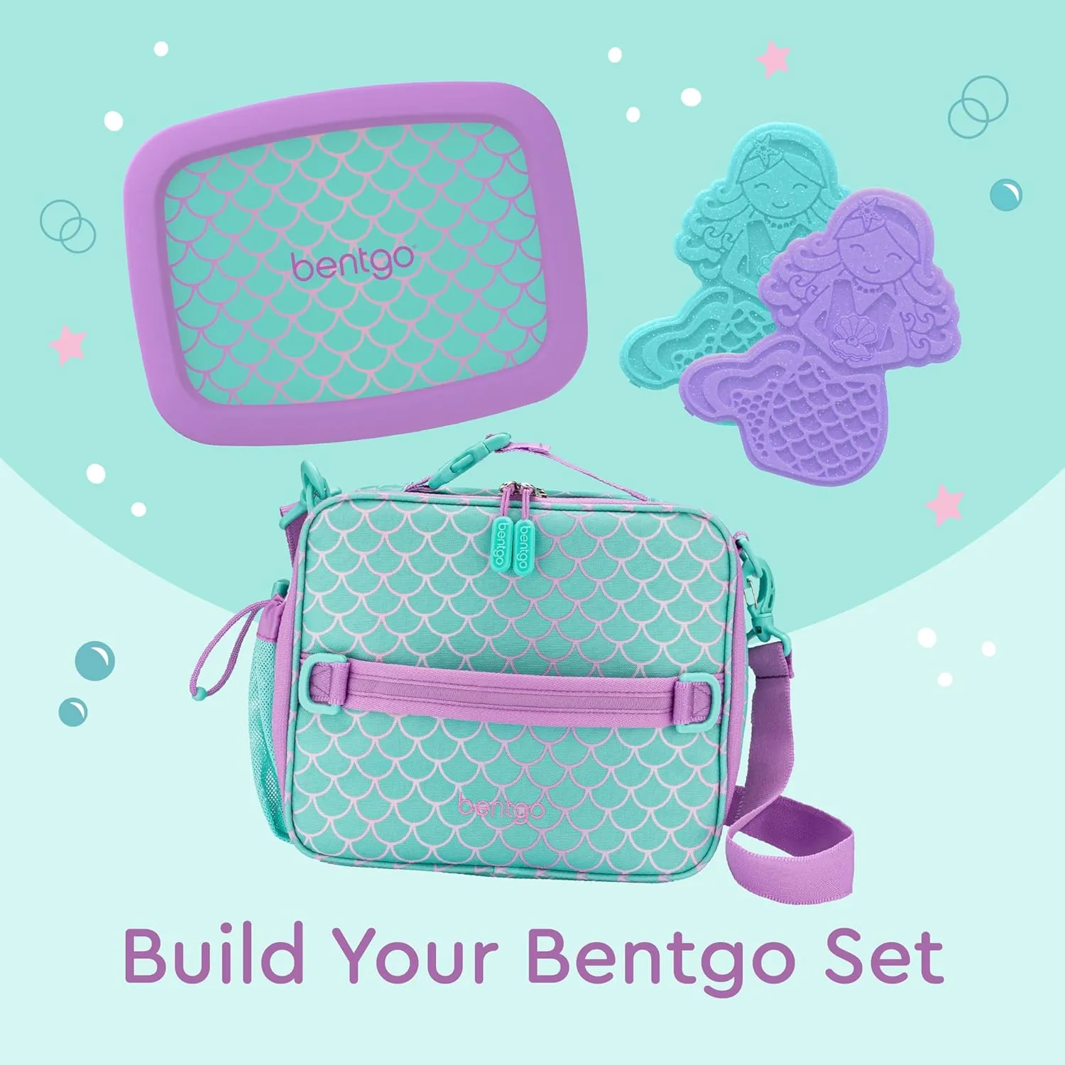 Bentgo Kids Lunch Bag - Durable, Double-Insulated Lunch Bag for Kids 3 ; Holds Lunch Box, Water Bottle, & Snacks; Easy-Clean Water-Resistant Fabric & Multiple Zippered Pockets (Mermaid)