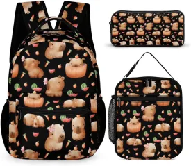 Capybara Backpack with Lunch Box & Pencil Case for Kids Girls Boys School, 16 Inch Cute Capybaras Bookbag, School Backpack for Students Children, Lightweight, Large Capacity
