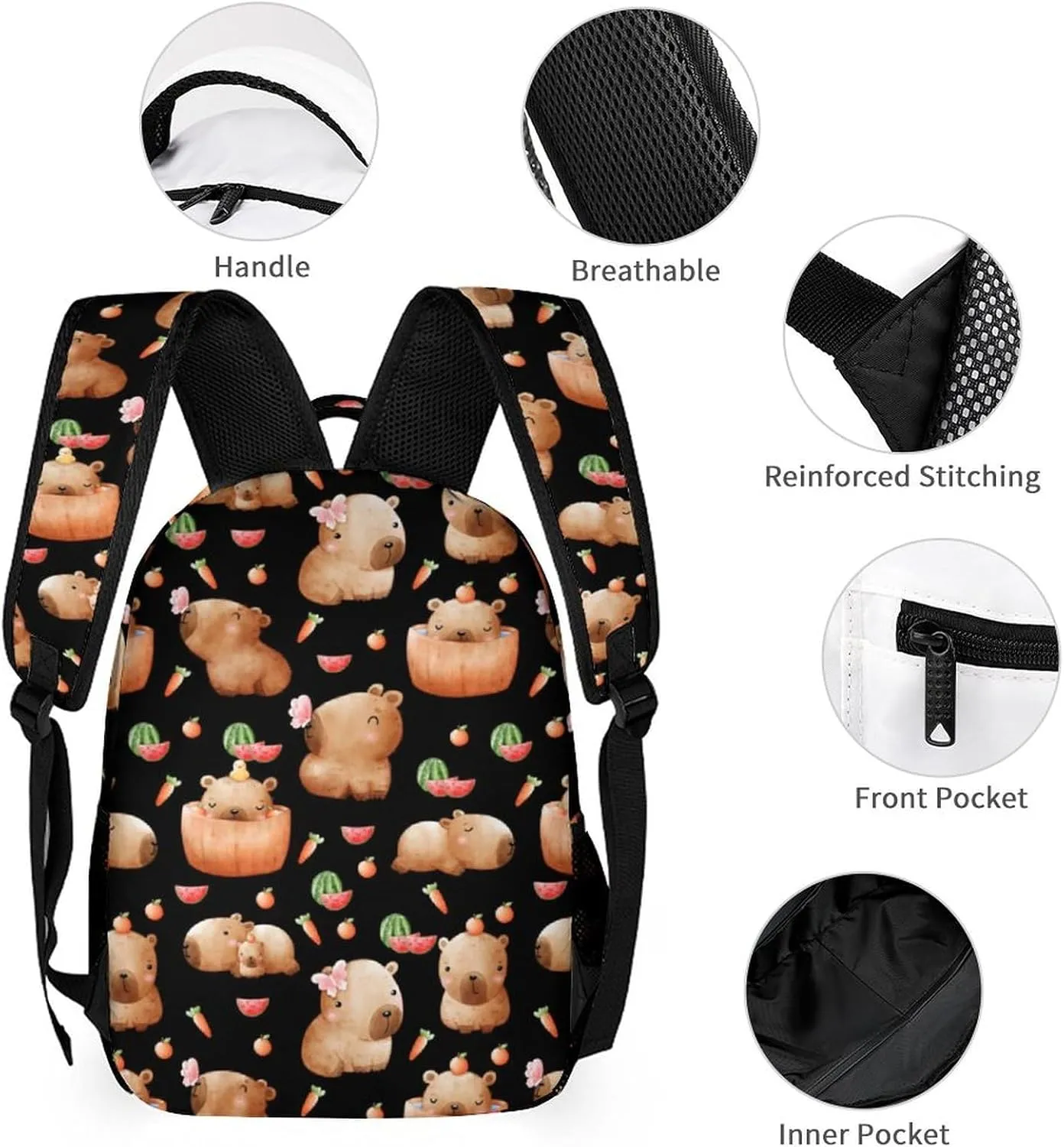 Capybara Backpack with Lunch Box & Pencil Case for Kids Girls Boys School, 16 Inch Cute Capybaras Bookbag, School Backpack for Students Children, Lightweight, Large Capacity