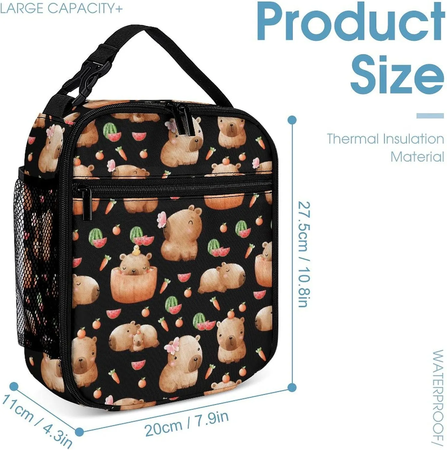 Capybara Backpack with Lunch Box & Pencil Case for Kids Girls Boys School, 16 Inch Cute Capybaras Bookbag, School Backpack for Students Children, Lightweight, Large Capacity