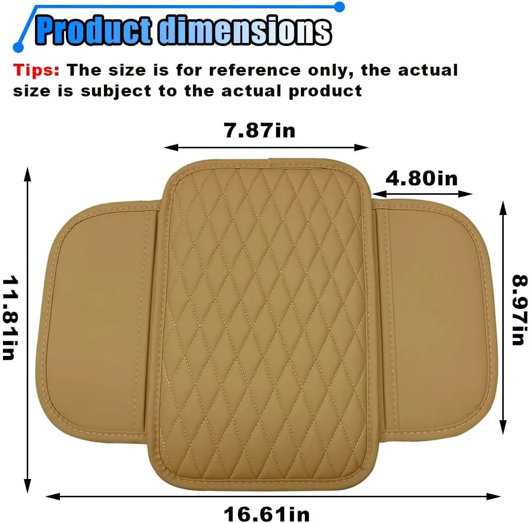 Car Center Console Cover, Car Armrest Cover Cushion, Leather Support Pad with 2 Storage Bags, Universal Interior Decorative Accessory for Most Vehicles, SUVs, Trucks, RVs (Yellow)