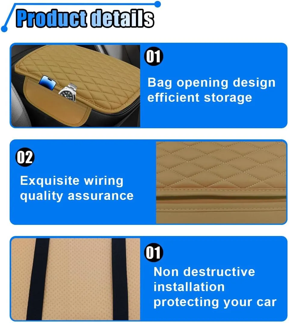 Car Center Console Cover, Car Armrest Cover Cushion, Leather Support Pad with 2 Storage Bags, Universal Interior Decorative Accessory for Most Vehicles, SUVs, Trucks, RVs (Yellow)