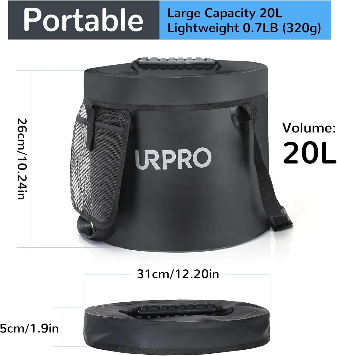 Collapsible Bucket, 20L Folding Water Bucket Lightweight Portable for Fishing, Camping, Outdoors, Picnic, Hiking, Beach, Car Wash, Garden