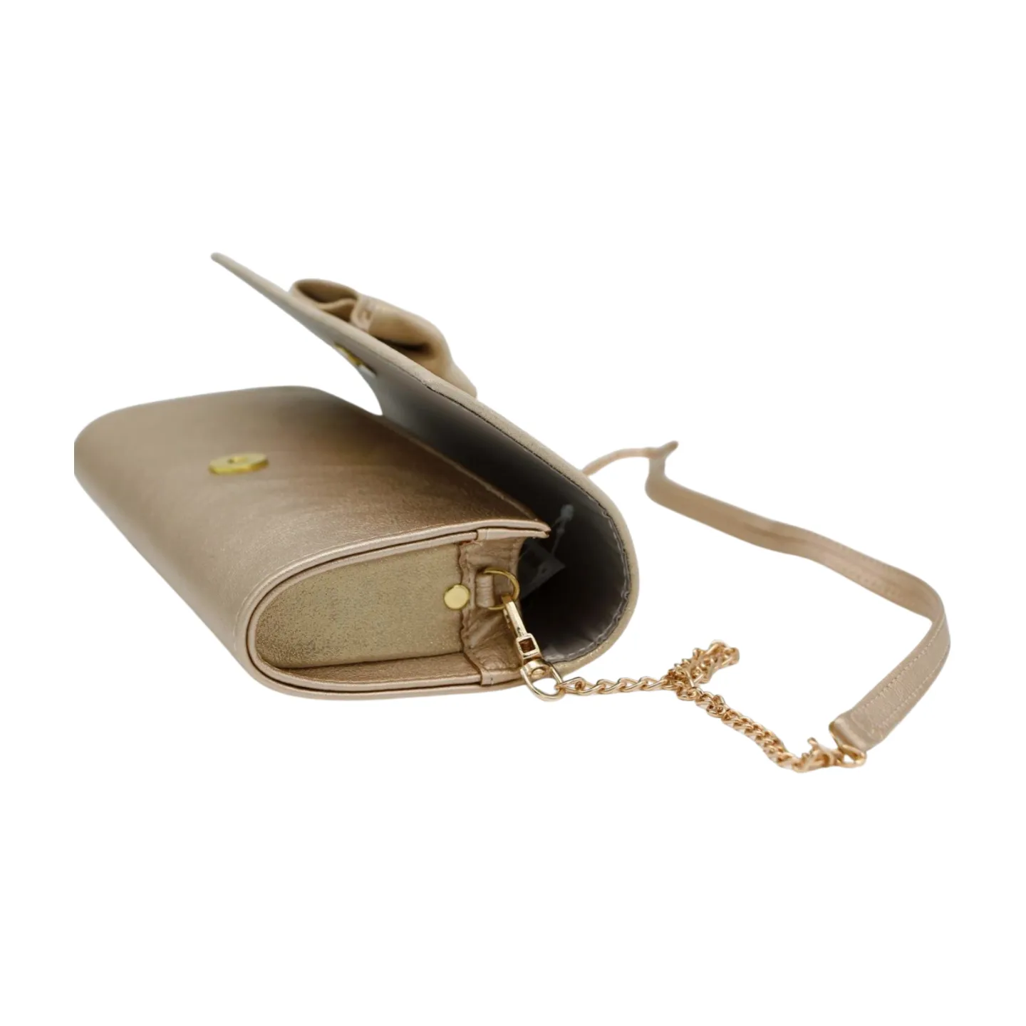 Fabucci Gold Leather Clutch Bag with Bow