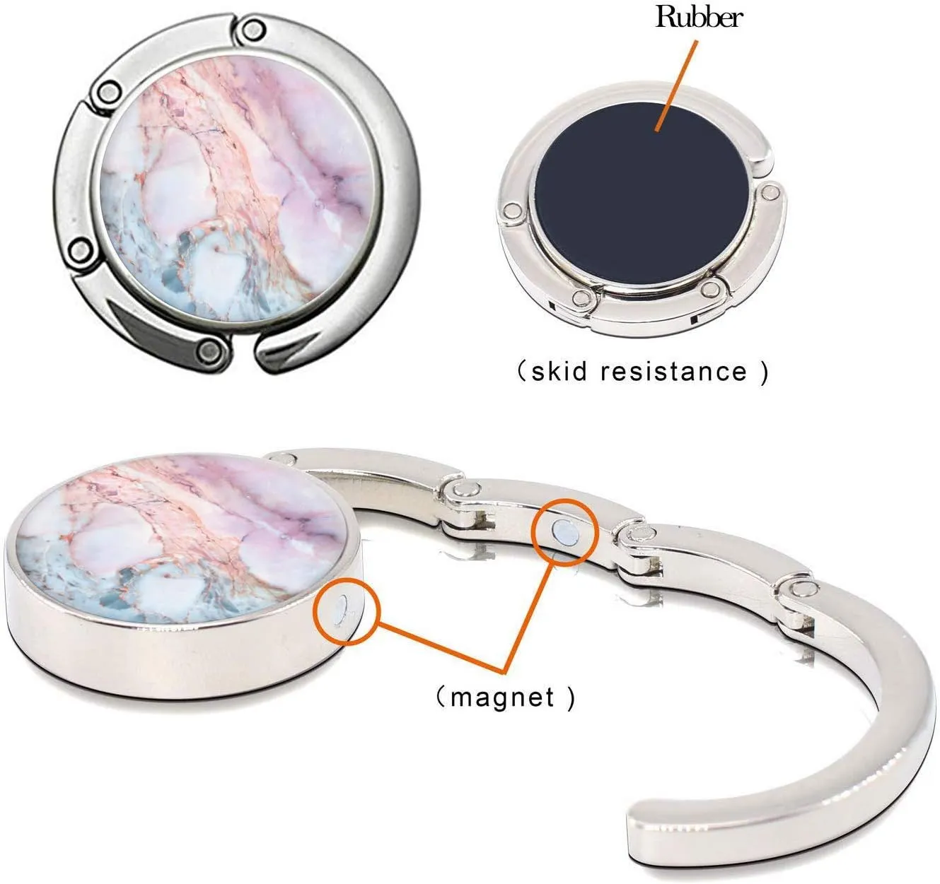 Foldable Purse Hook Womens Bag Table Hanger Collection Desk Hooks for Purse (4pack Pretty Marble Hook)