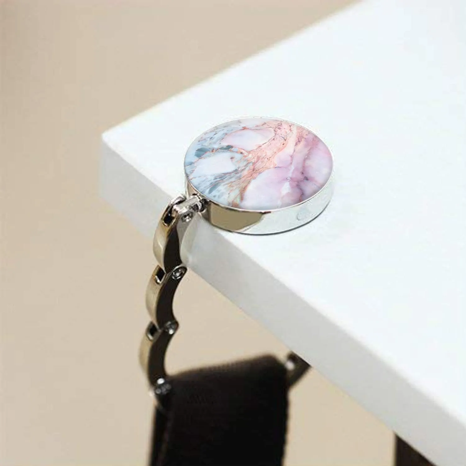 Foldable Purse Hook Womens Bag Table Hanger Collection Desk Hooks for Purse (4pack Pretty Marble Hook)