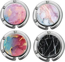 Foldable Purse Hook Womens Bag Table Hanger Collection Desk Hooks for Purse (4pack Pretty Marble Hook)