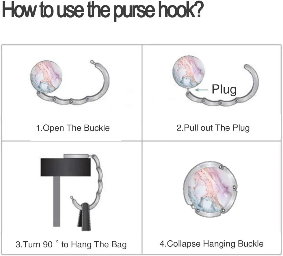 Foldable Purse Hook Womens Bag Table Hanger Collection Desk Hooks for Purse (4pack Pretty Marble Hook)
