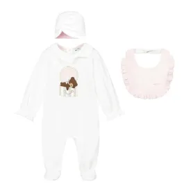 Girls White Babygrow, Hat & Bib Set