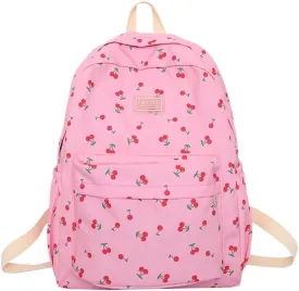JHTPSLR Preppy Backpack Kawaii Cherry Backpack Cottagecore Aesthetic Backpack Cute Cherry Book Bags Waterproof Casual Daypack (Pink)