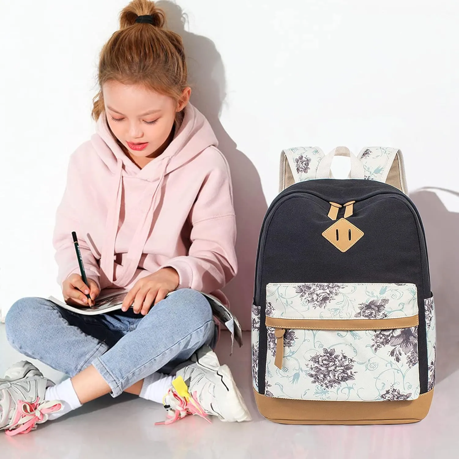 Joyfulife Girls Backpacks Kids Bookbags Teen Backpacks for School Student Backpack with Lunch Box Pencil Bags 3 in 1