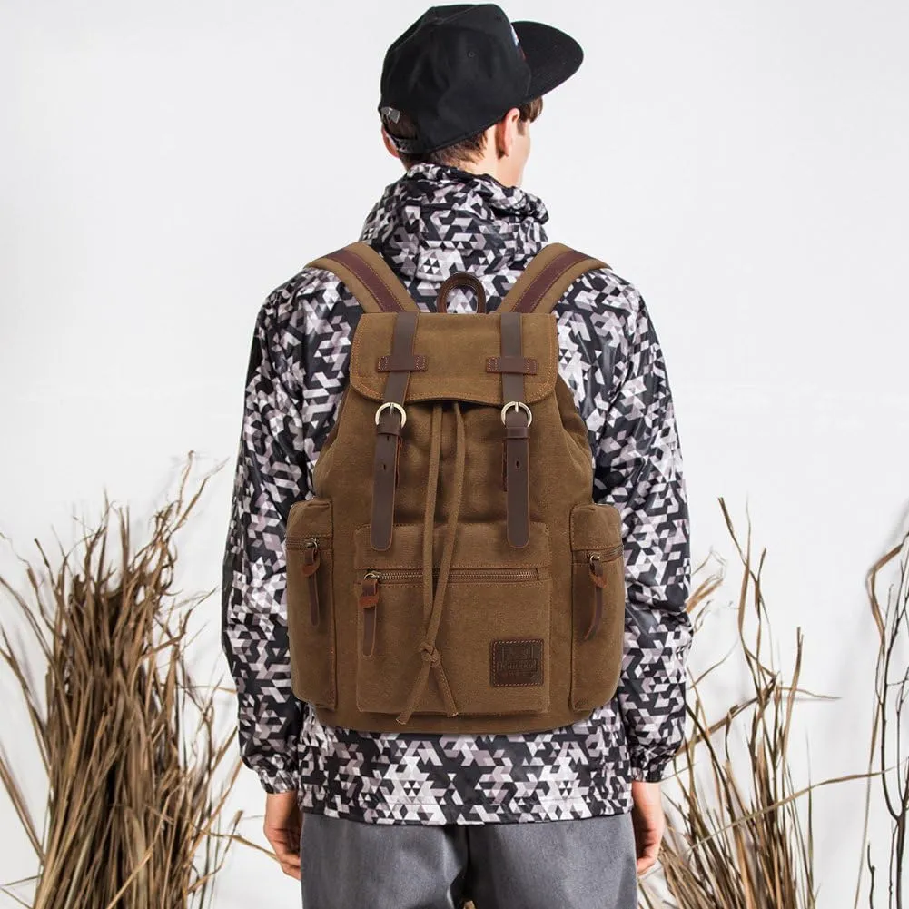 KAUKKO Vintage Casual Canvas and Leather Rucksack Backpack
