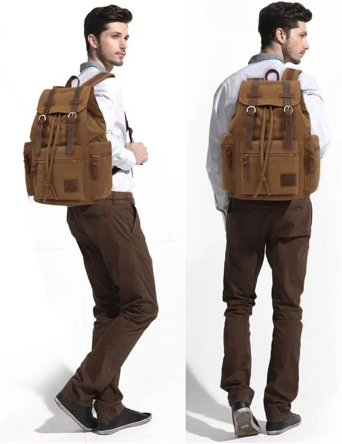 KAUKKO Vintage Casual Canvas and Leather Rucksack Backpack