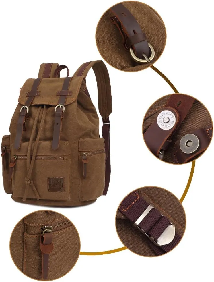 KAUKKO Vintage Casual Canvas and Leather Rucksack Backpack