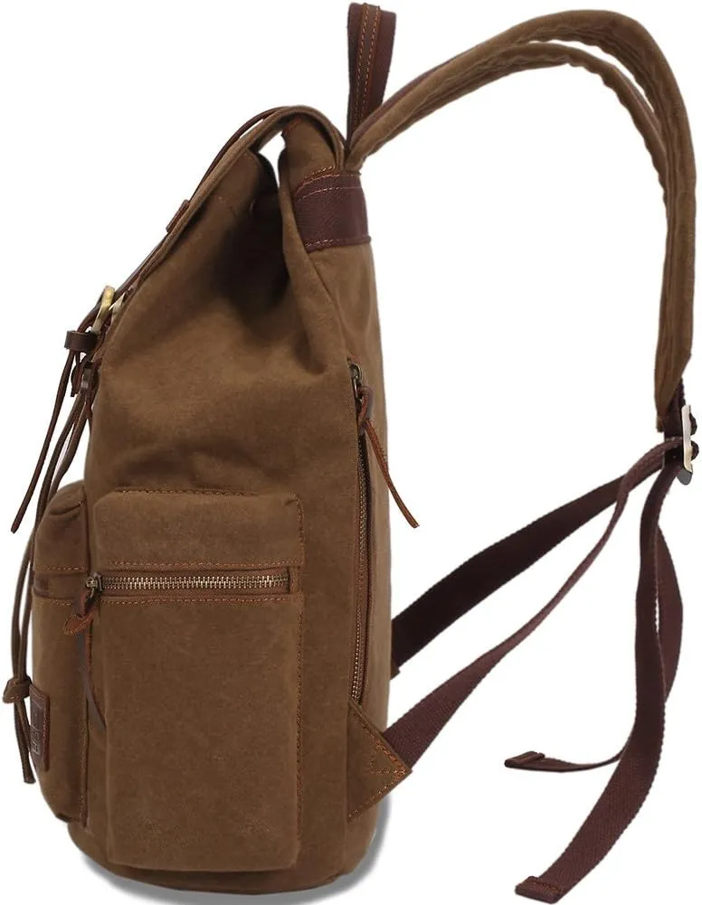 KAUKKO Vintage Casual Canvas and Leather Rucksack Backpack