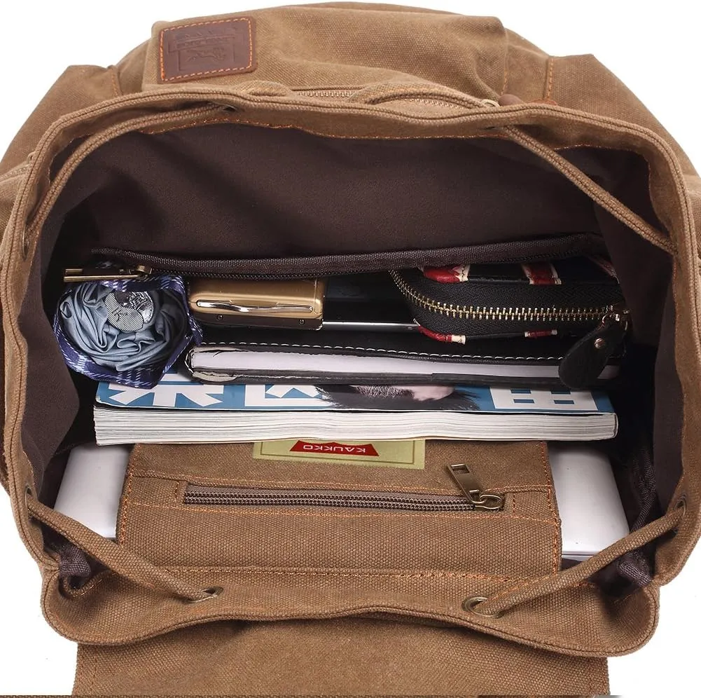 KAUKKO Vintage Casual Canvas and Leather Rucksack Backpack
