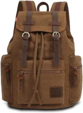 KAUKKO Vintage Casual Canvas and Leather Rucksack Backpack