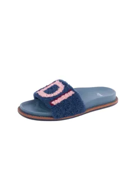 Leather And Sheepskin Slides - Pink / Blue