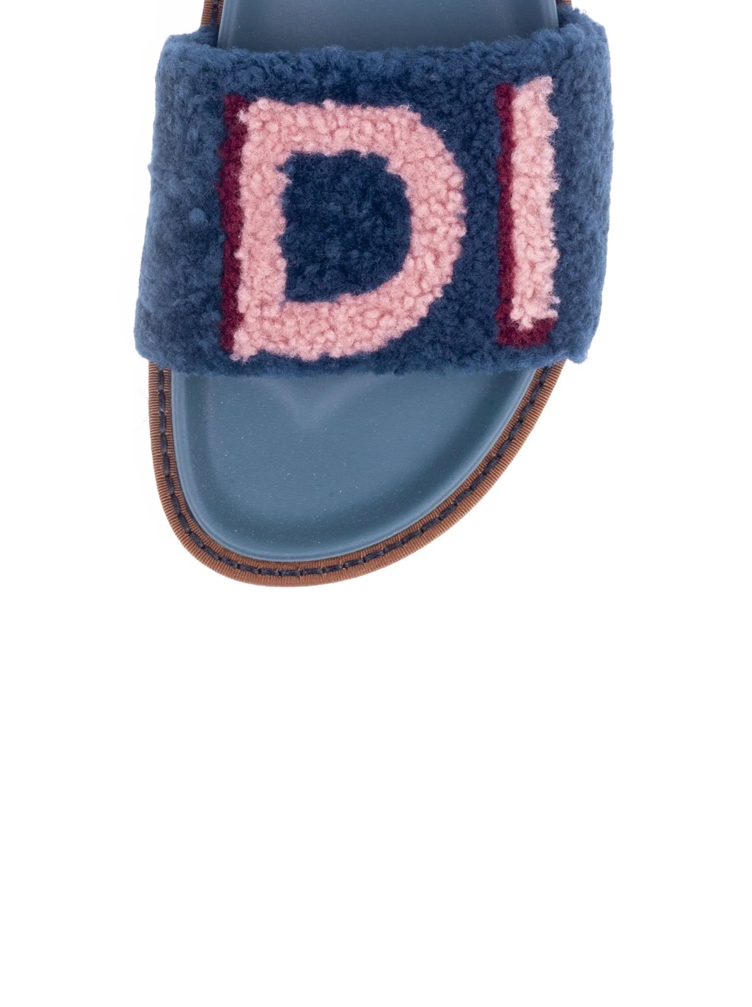 Leather And Sheepskin Slides - Pink / Blue