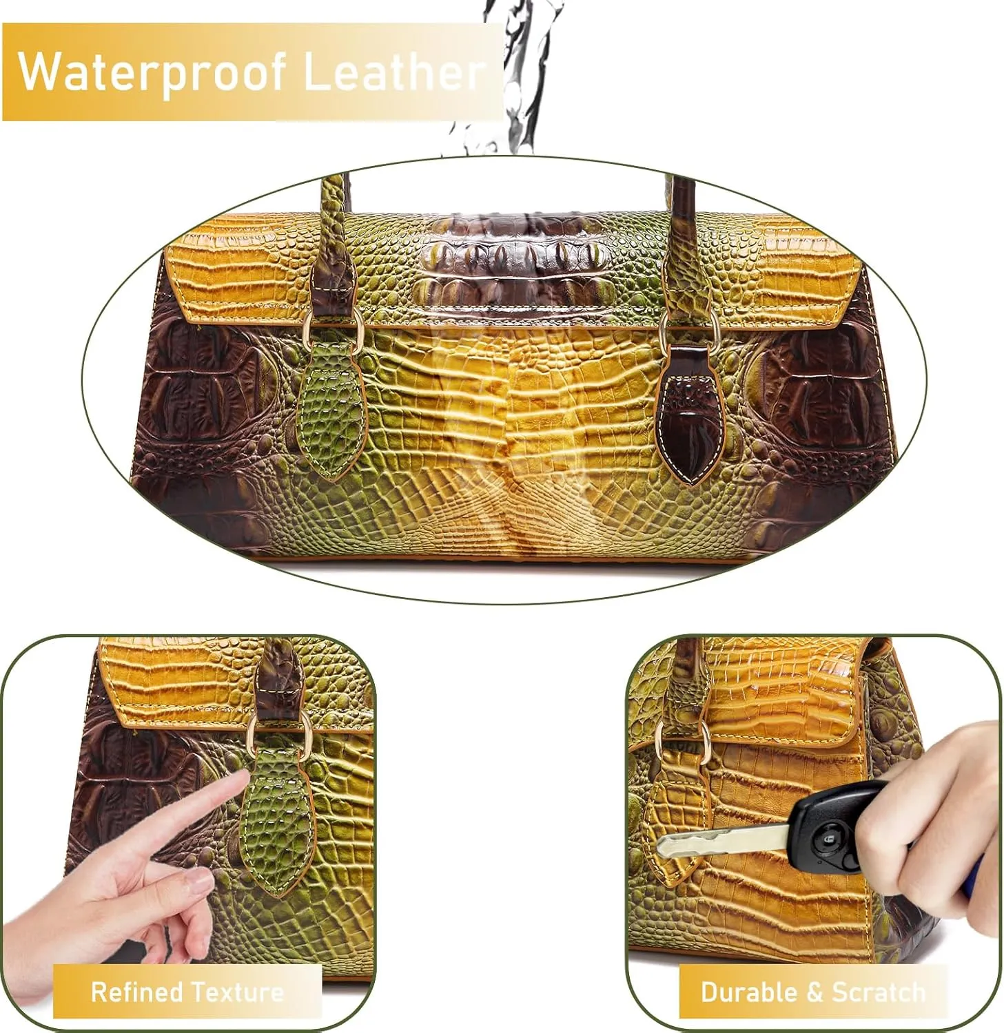 Leather Crocodile Pattern Top Handle Handbag for Women High-value Satchel Tote Purse for Ladies