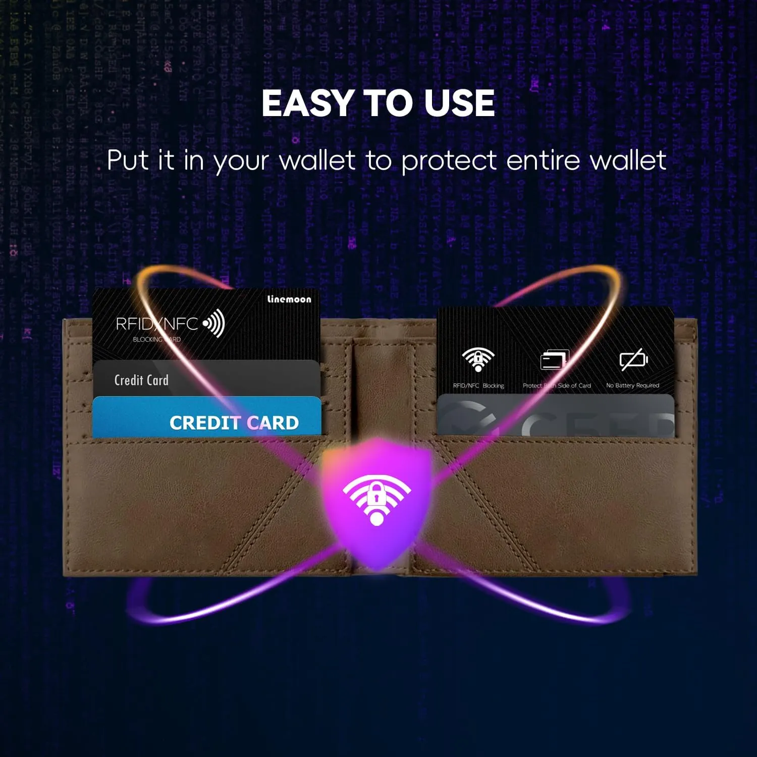 Linemoon RFID Blocking Card 5 Pack, One Card Protects Entire Wallet Purse, Contactless NFC Debit Credit Cards Protector ID ATM Cards Guard Blocker Black