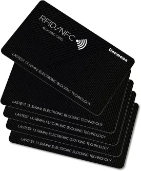 Linemoon RFID Blocking Card 5 Pack, One Card Protects Entire Wallet Purse, Contactless NFC Debit Credit Cards Protector ID ATM Cards Guard Blocker Black