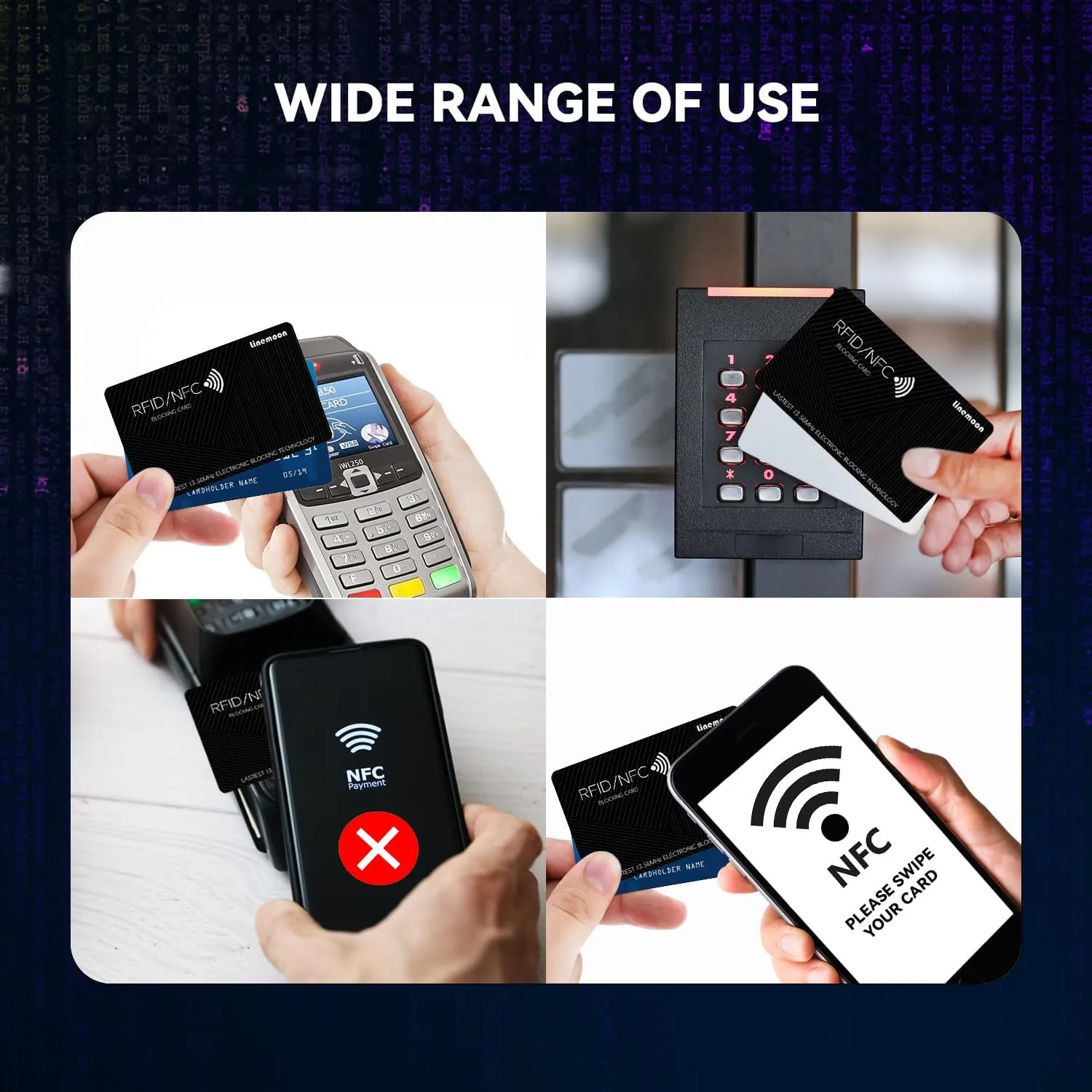 Linemoon RFID Blocking Card 5 Pack, One Card Protects Entire Wallet Purse, Contactless NFC Debit Credit Cards Protector ID ATM Cards Guard Blocker Black