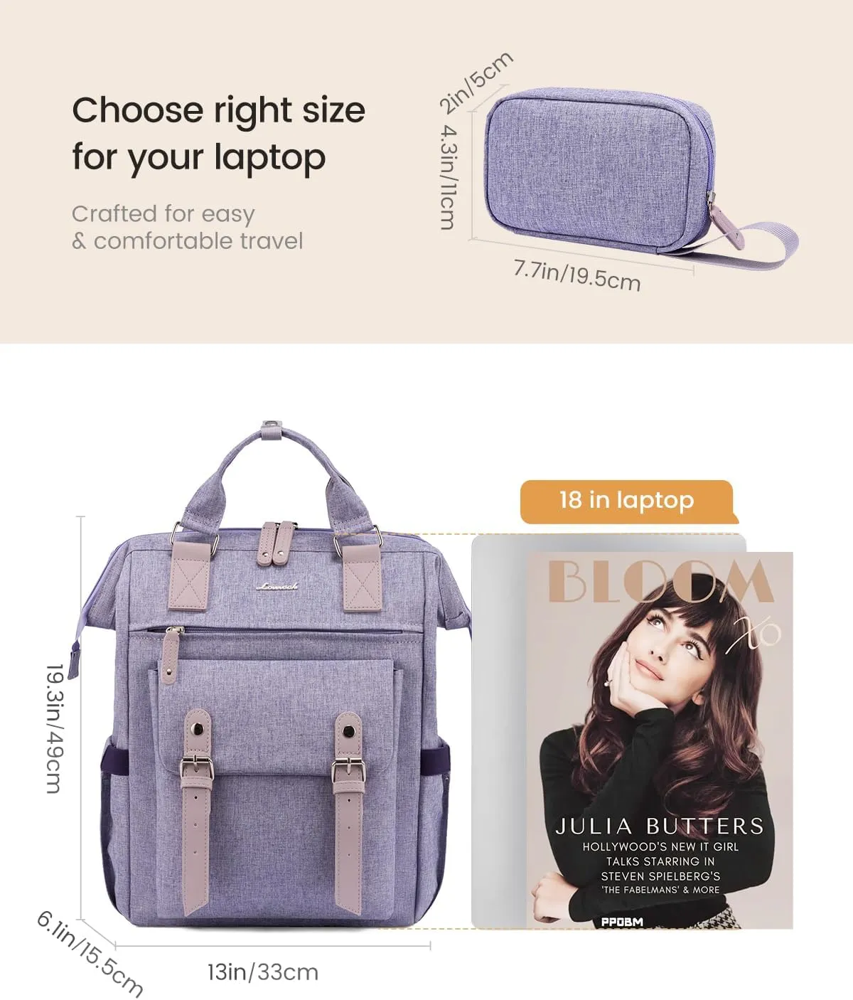 LOVEVOOK Extra Large Backpack for Women, 18 Inch Travel Laptop Backpack with USB Charging Port, Teacher Doctor Nurse Work Bags, College Computer Backpack Purse, Wide Open Carry On Travel Bag, Purple