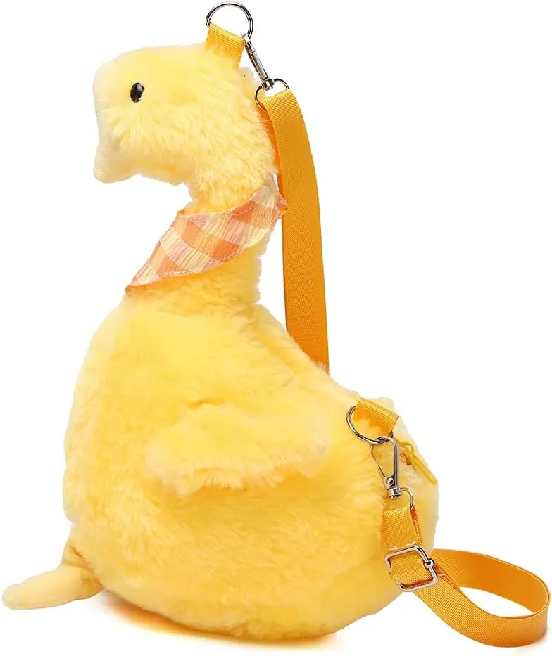 LOXOMU Cute Plush Duck Crossbody Bag, Animals Kawaii Coin Purse Soft Plush Shoulder Bag,Cartoon Crossbody Bag for Women (Yellow)
