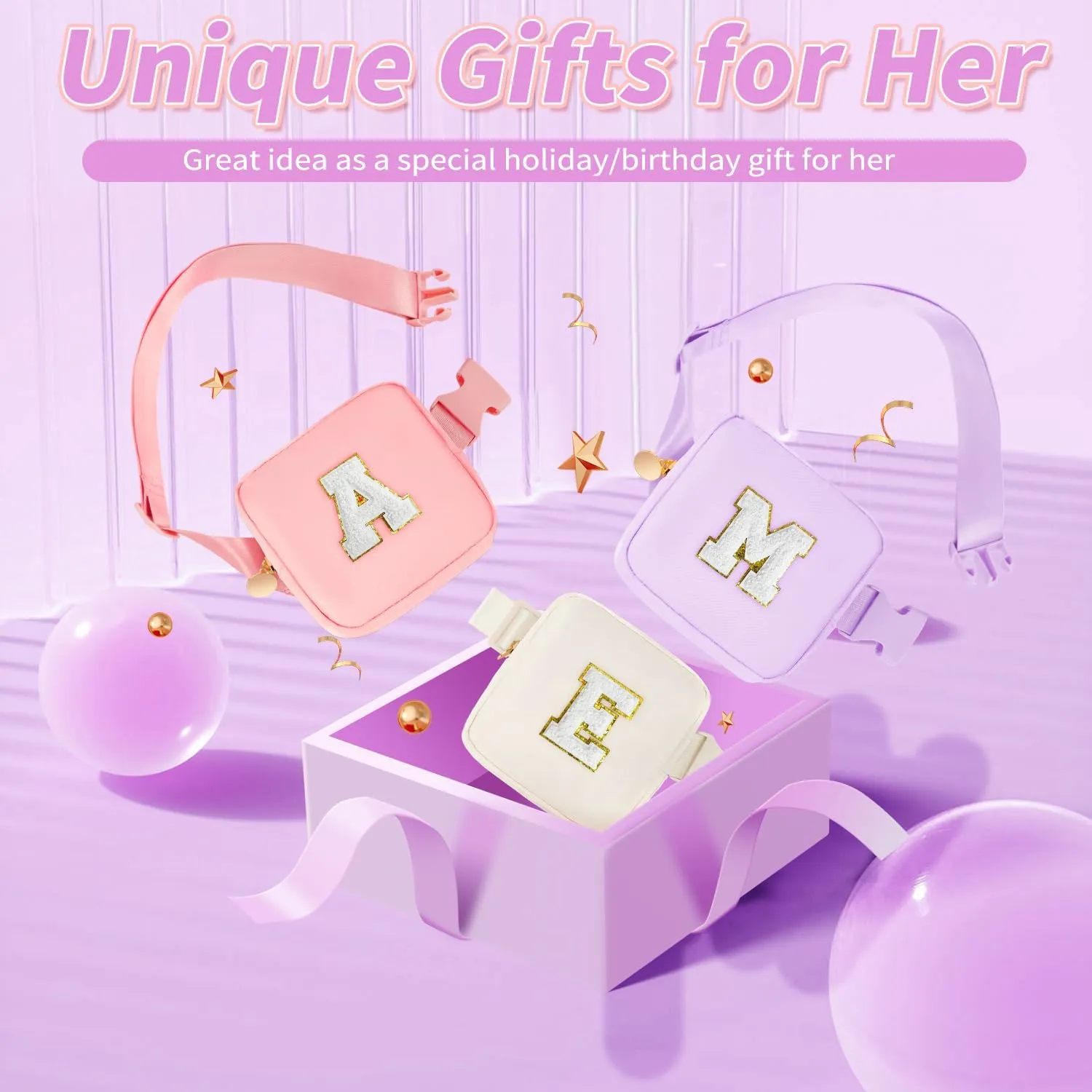 Mini Belt Bag Fanny Pack Small Crossbody Bags with Initials Cute Stuff Birthday Gifts for Teenager Girls Trendy Stuff for Teens - B,Lavender Bag