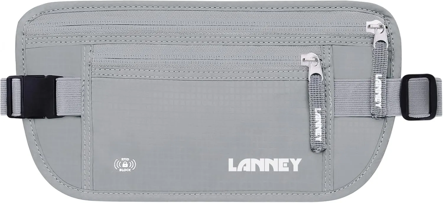Money Belt for Travel, Slim RFID Blocking Women and Men Hidden Travel Pouch Under Clothes, Passport Holder Protect Cash, Documents, Credit Card, Bonus 2 RFID Sleeves