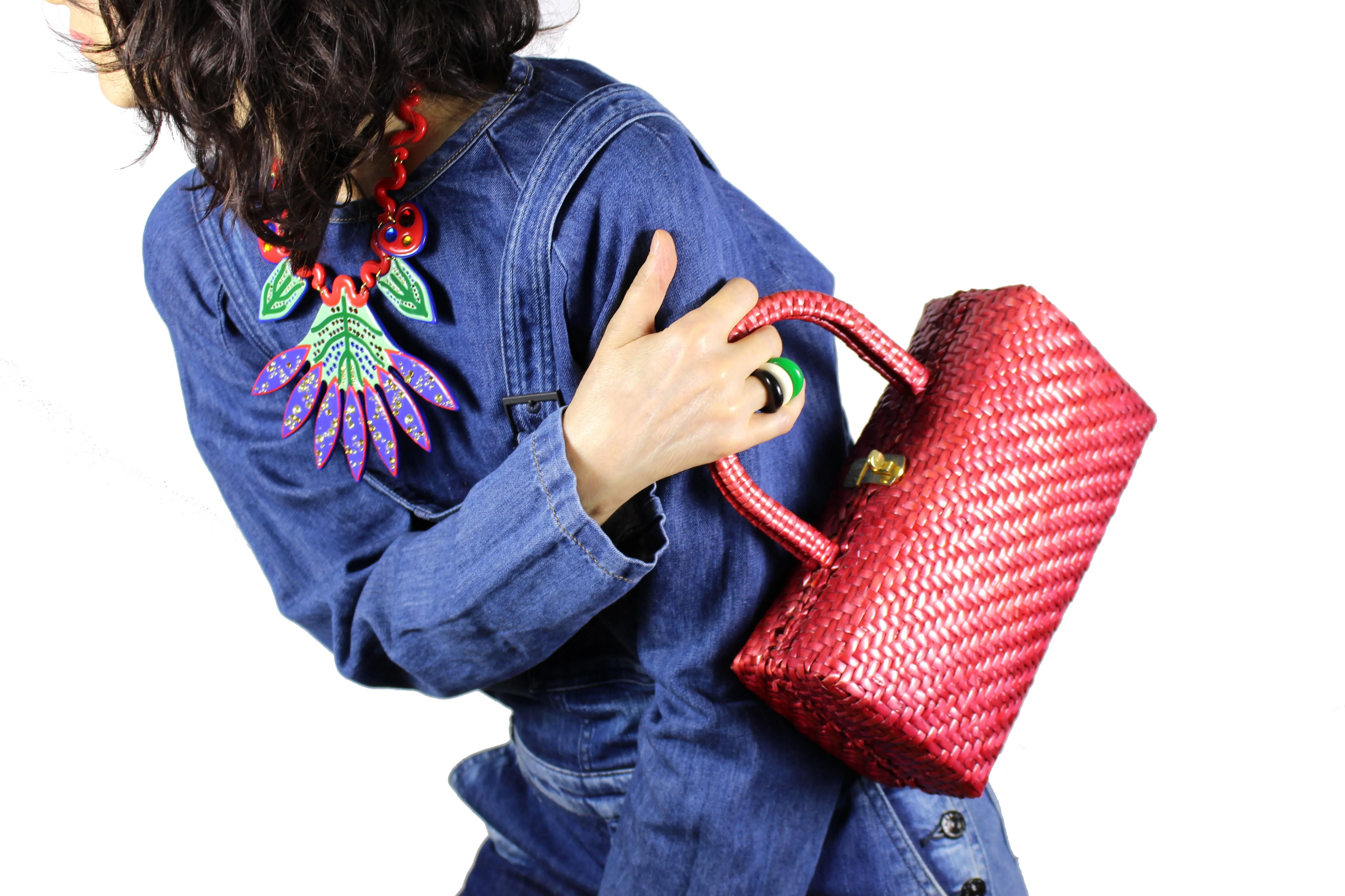 NEIMAN MARCUS cherry wicker handbag