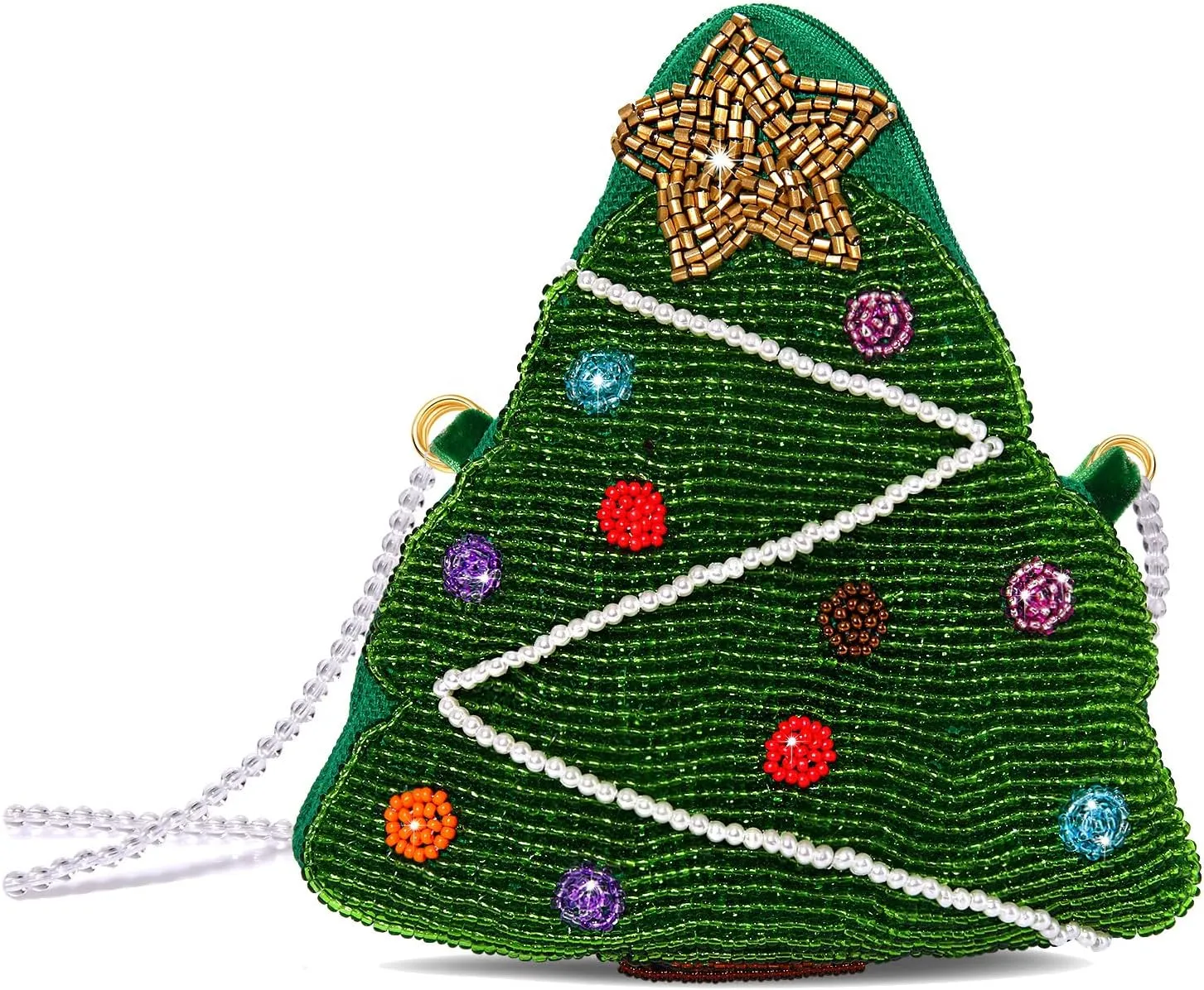 NVENF Christmas Purse Crossbody Bag for Women Beaded Christmas Tree Reindeer Boot Shoulder Bag Holiday Accessories Gifts