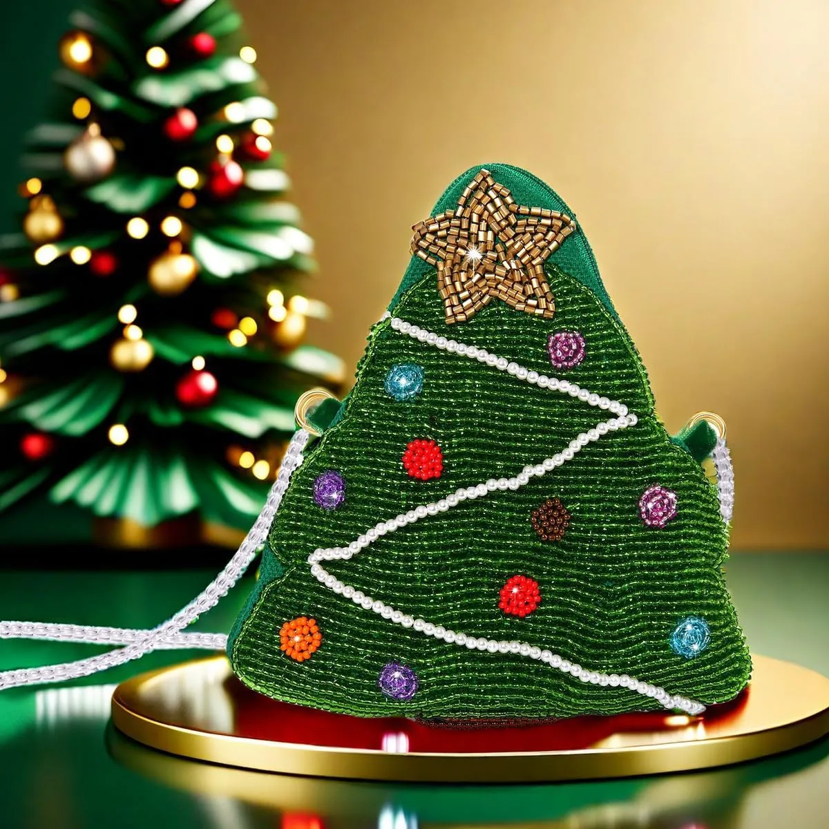 NVENF Christmas Purse Crossbody Bag for Women Beaded Christmas Tree Reindeer Boot Shoulder Bag Holiday Accessories Gifts