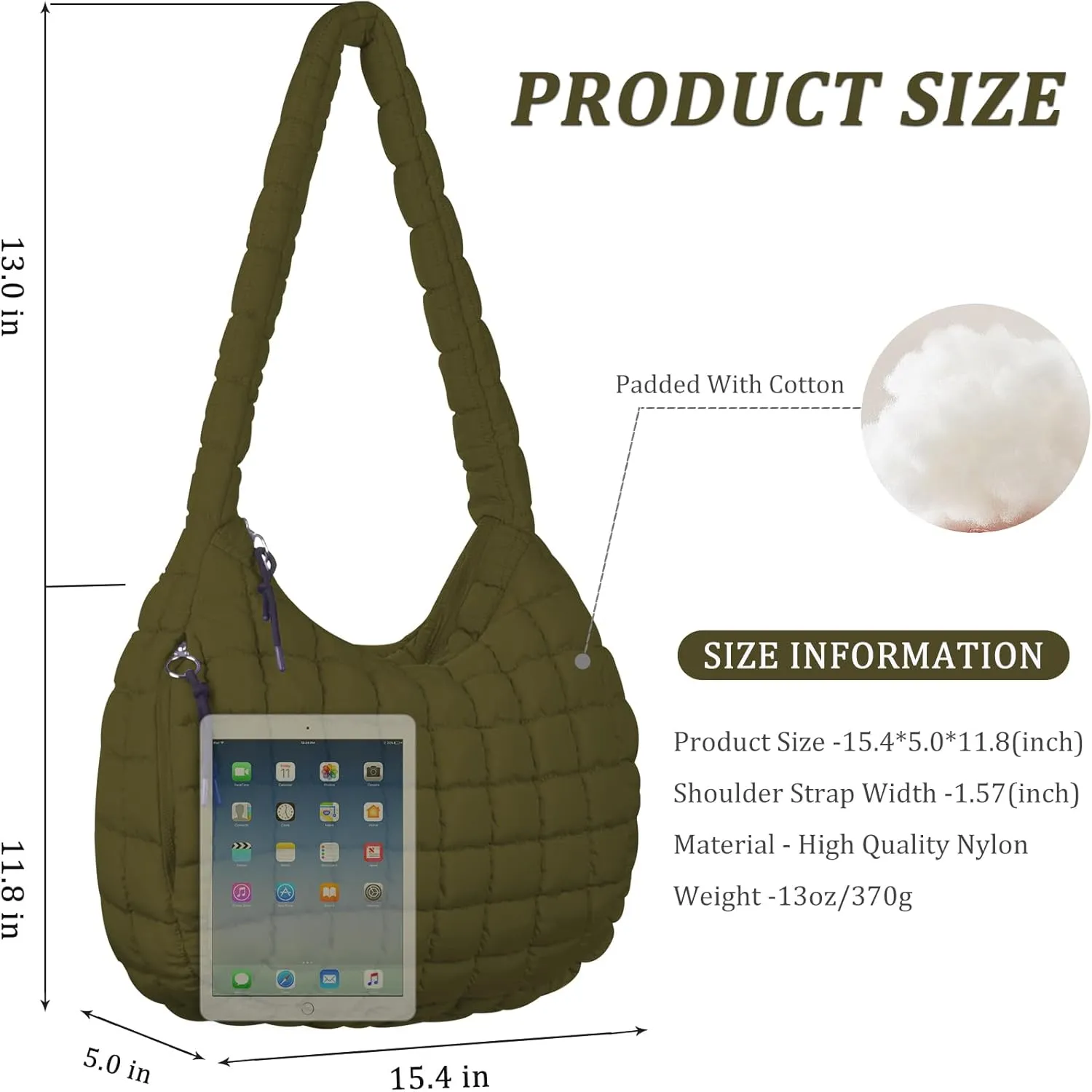 Puffer Tote Bag Quilted Tote Bag for Women Large Puffy Purse Lightweight Padding Cotton Crossbody Carryall Bag