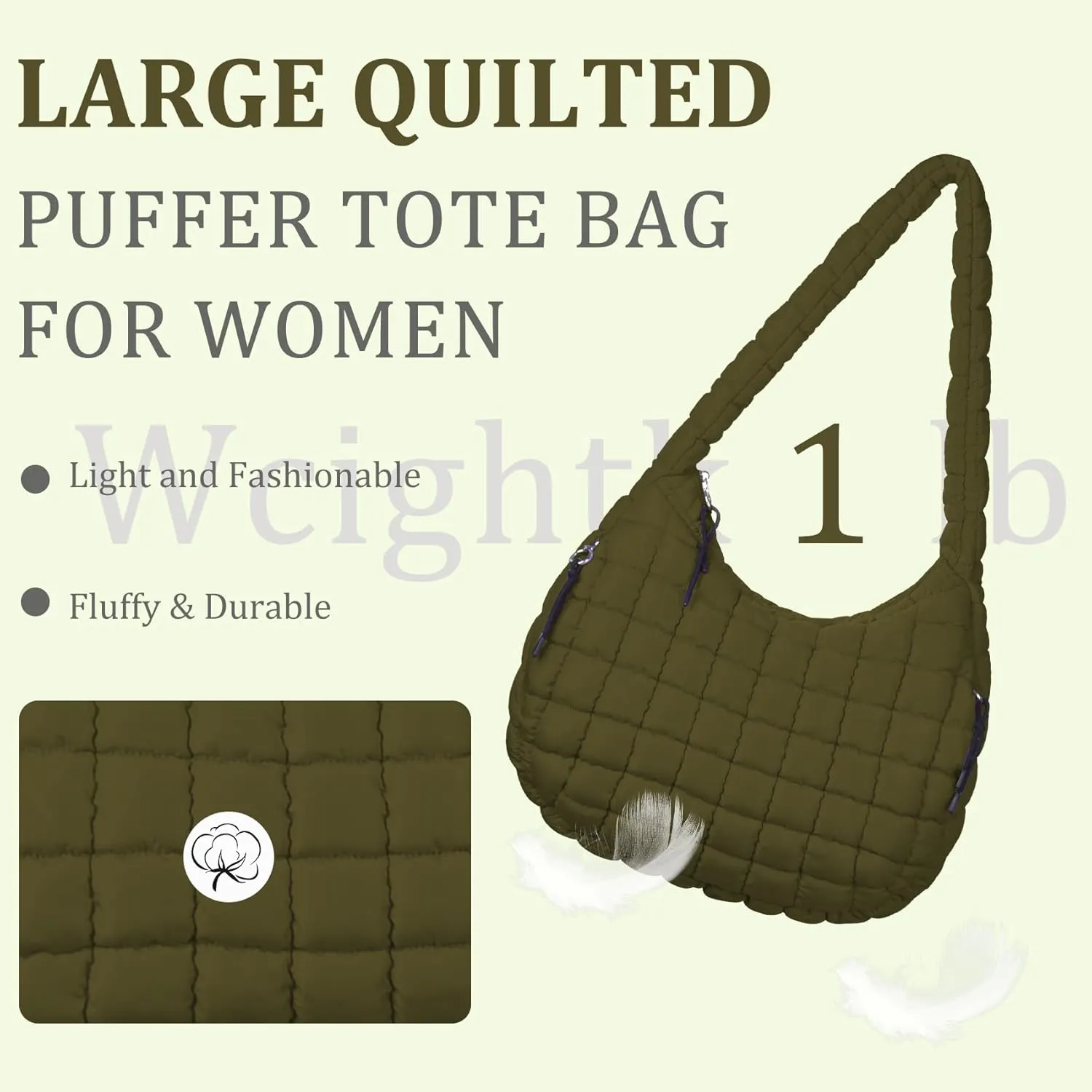 Puffer Tote Bag Quilted Tote Bag for Women Large Puffy Purse Lightweight Padding Cotton Crossbody Carryall Bag