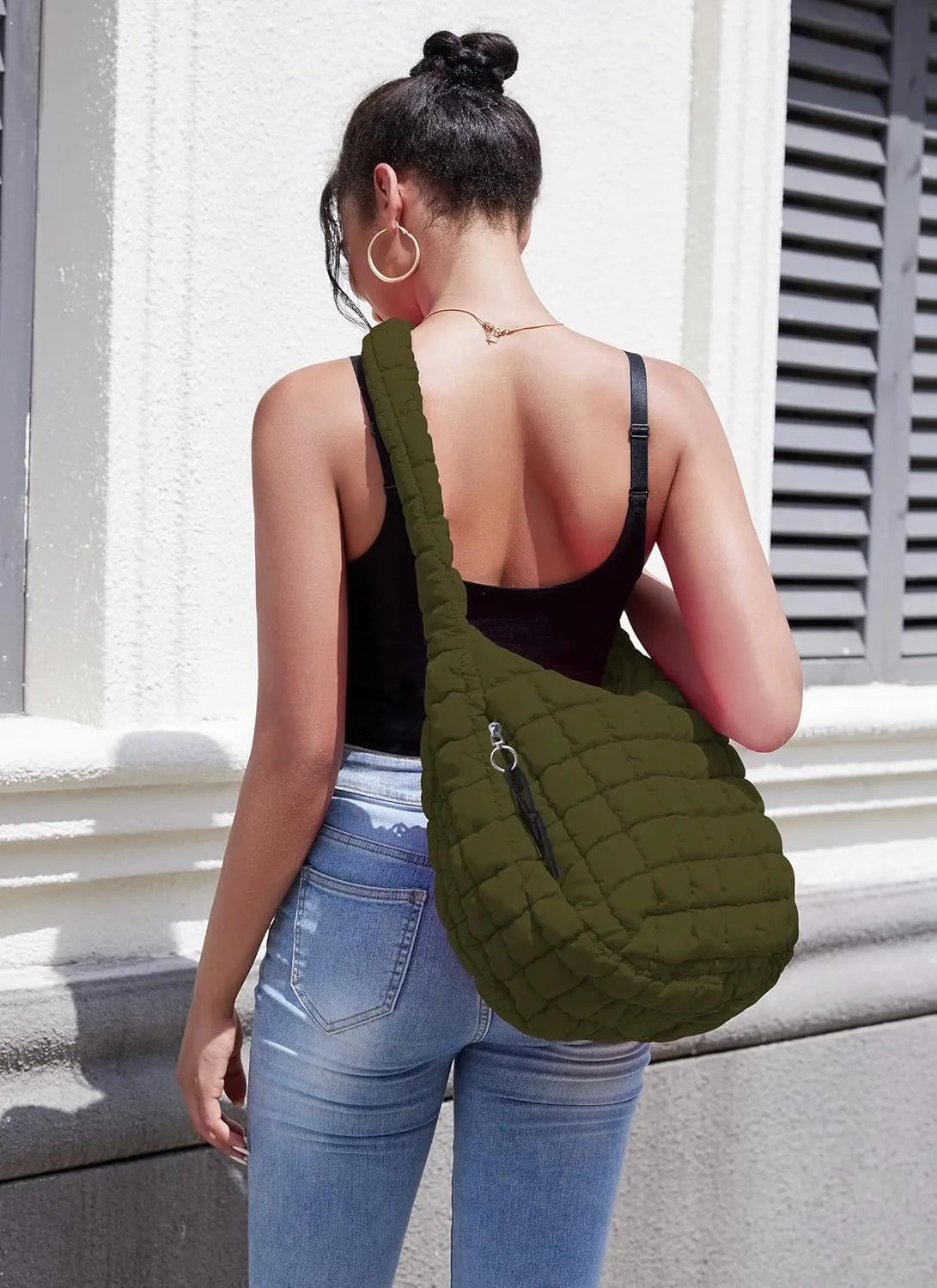 Puffer Tote Bag Quilted Tote Bag for Women Large Puffy Purse Lightweight Padding Cotton Crossbody Carryall Bag