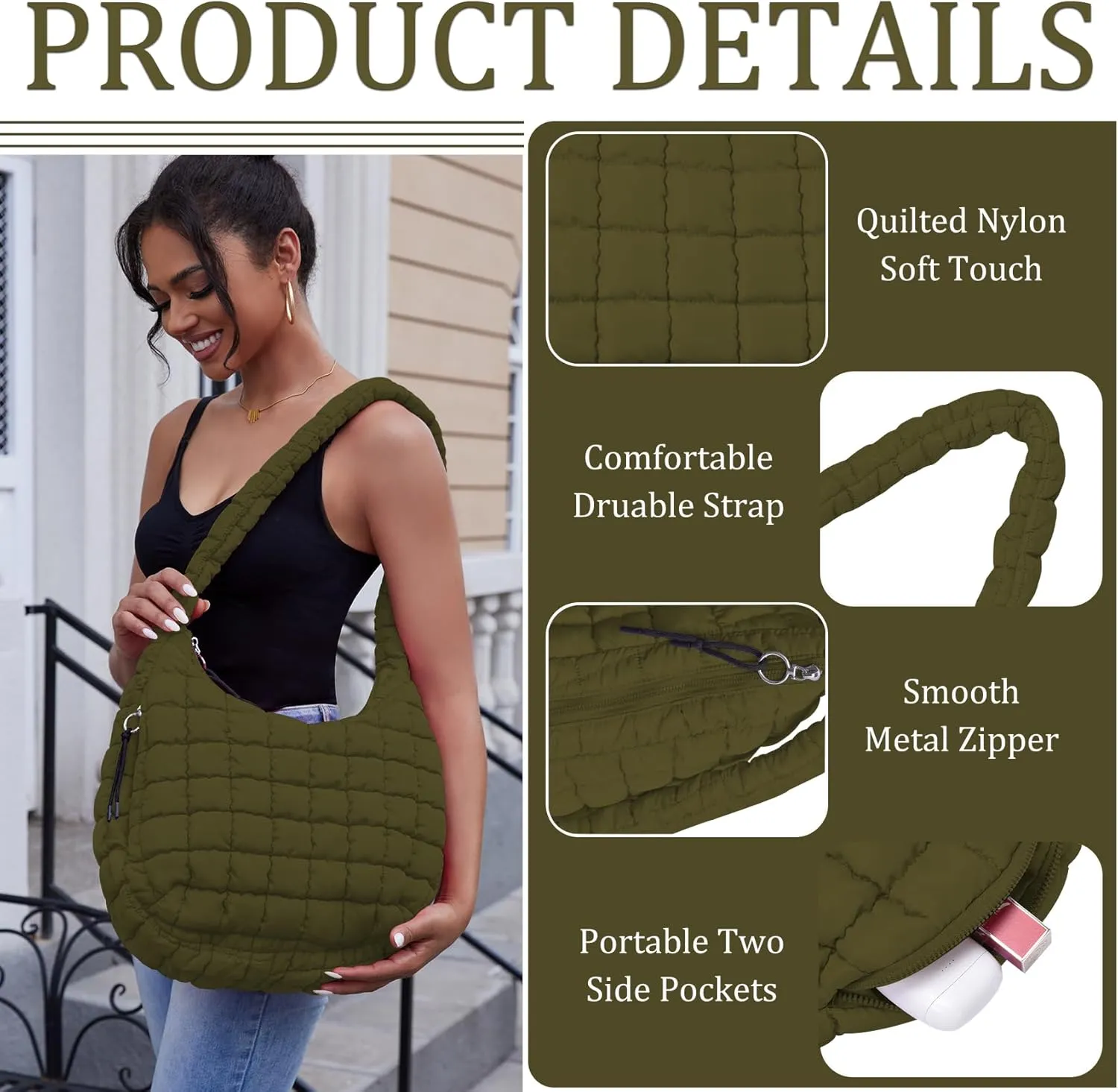 Puffer Tote Bag Quilted Tote Bag for Women Large Puffy Purse Lightweight Padding Cotton Crossbody Carryall Bag