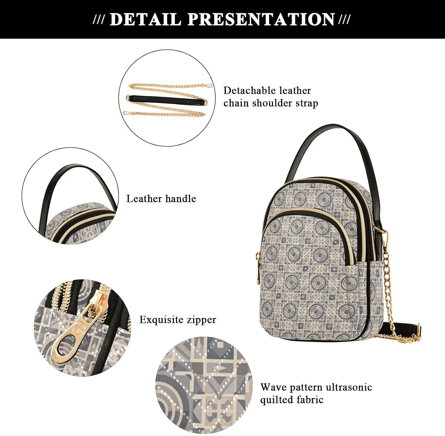 Quilted Shoulder Bag for Women with Chain Strap Leather Handle