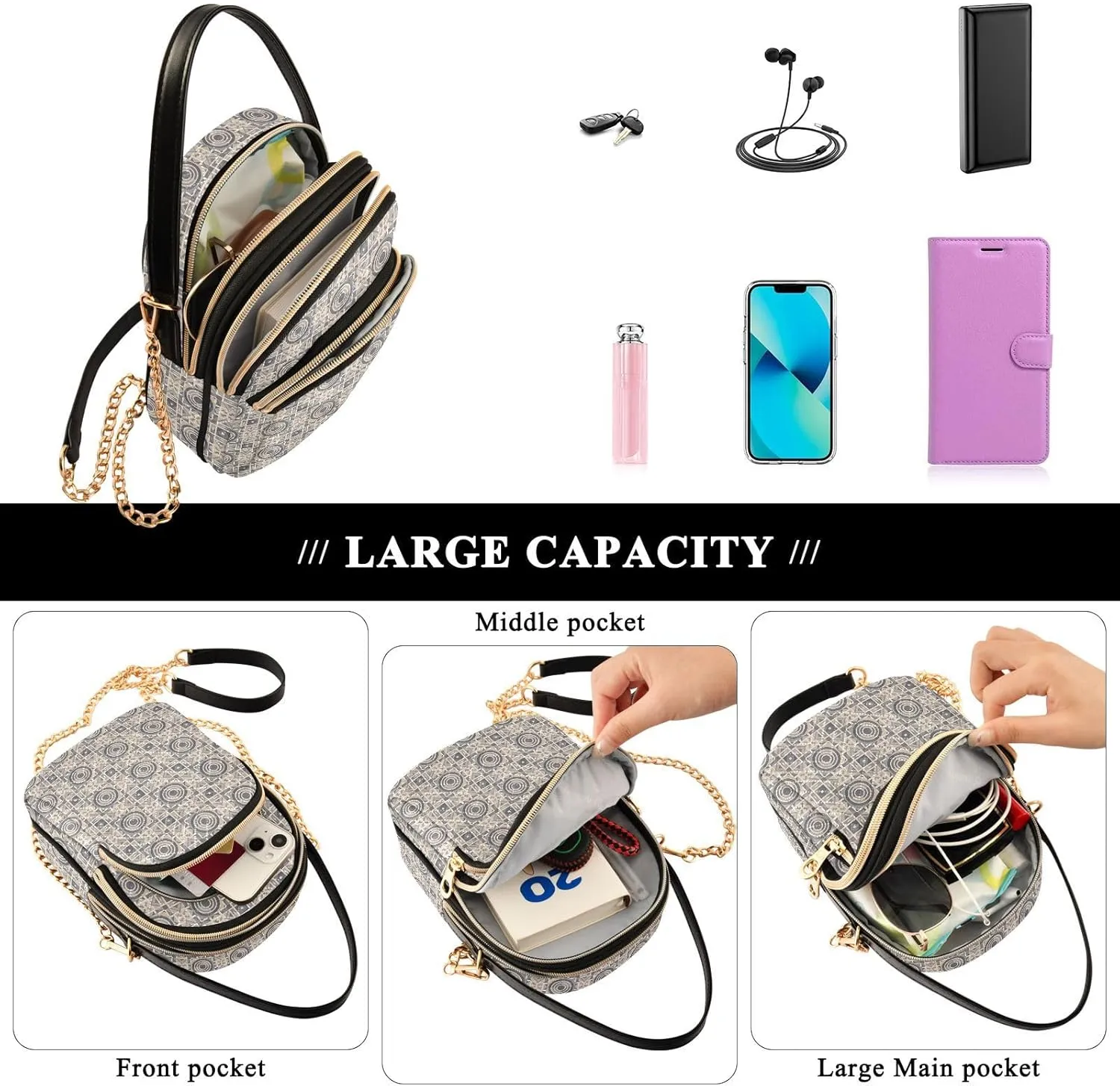 Quilted Shoulder Bag for Women with Chain Strap Leather Handle