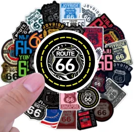 Route 66 Stickers Decal 50PCS, Route 66 Sign, Phones Tablets Guitar Skateboard Bike Car Stickers for Kids Teens Adult Girls