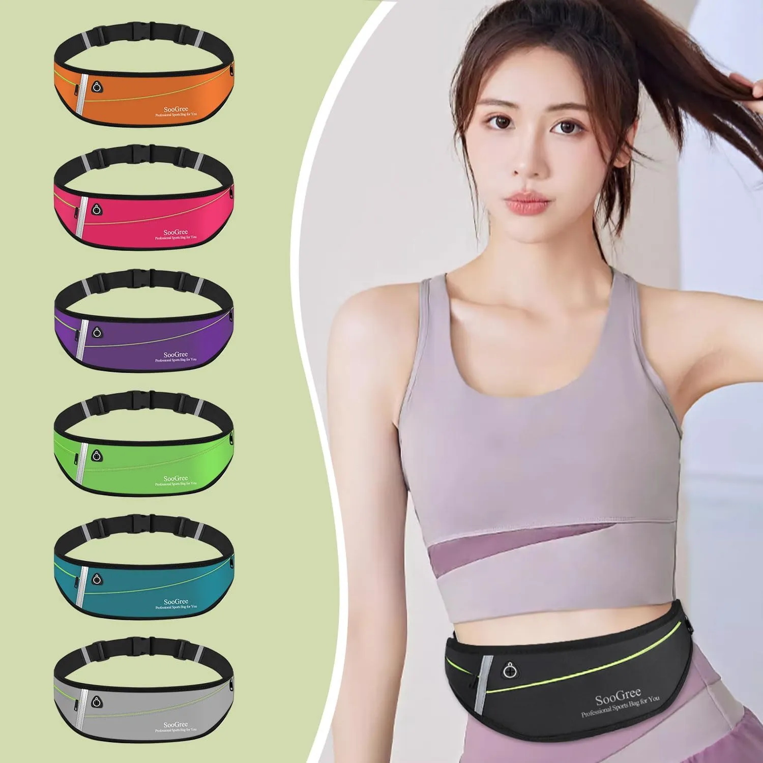 Slim Running Belt Fanny Packs for Women Men,Water Bottle Holder Hydration Fanny Pouch,Waterproof Sport Waist Pack with Reflective Strip,Runner Belt Bag for Running Cycling Camping Gym (Blue)