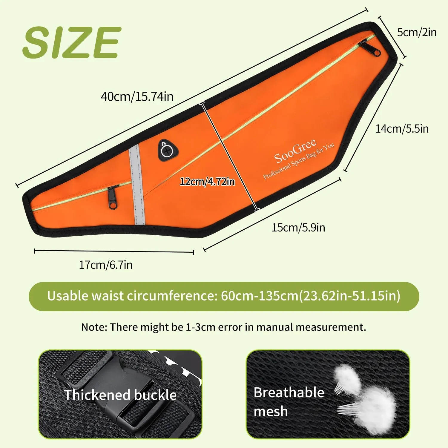 Slim Running Belt Fanny Packs for Women Men,Water Bottle Holder Hydration Fanny Pouch,Waterproof Sport Waist Pack with Reflective Strip,Runner Belt Bag for Running Cycling Camping Gym (Orange)