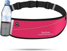 Slim Running Belt Fanny Packs for Women Men,Water Bottle Holder Hydration Fanny Pouch,Waterproof Sport Waist Pack with Reflective Strip,Runner Belt Bag for Running Cycling Camping Gym (Pink)