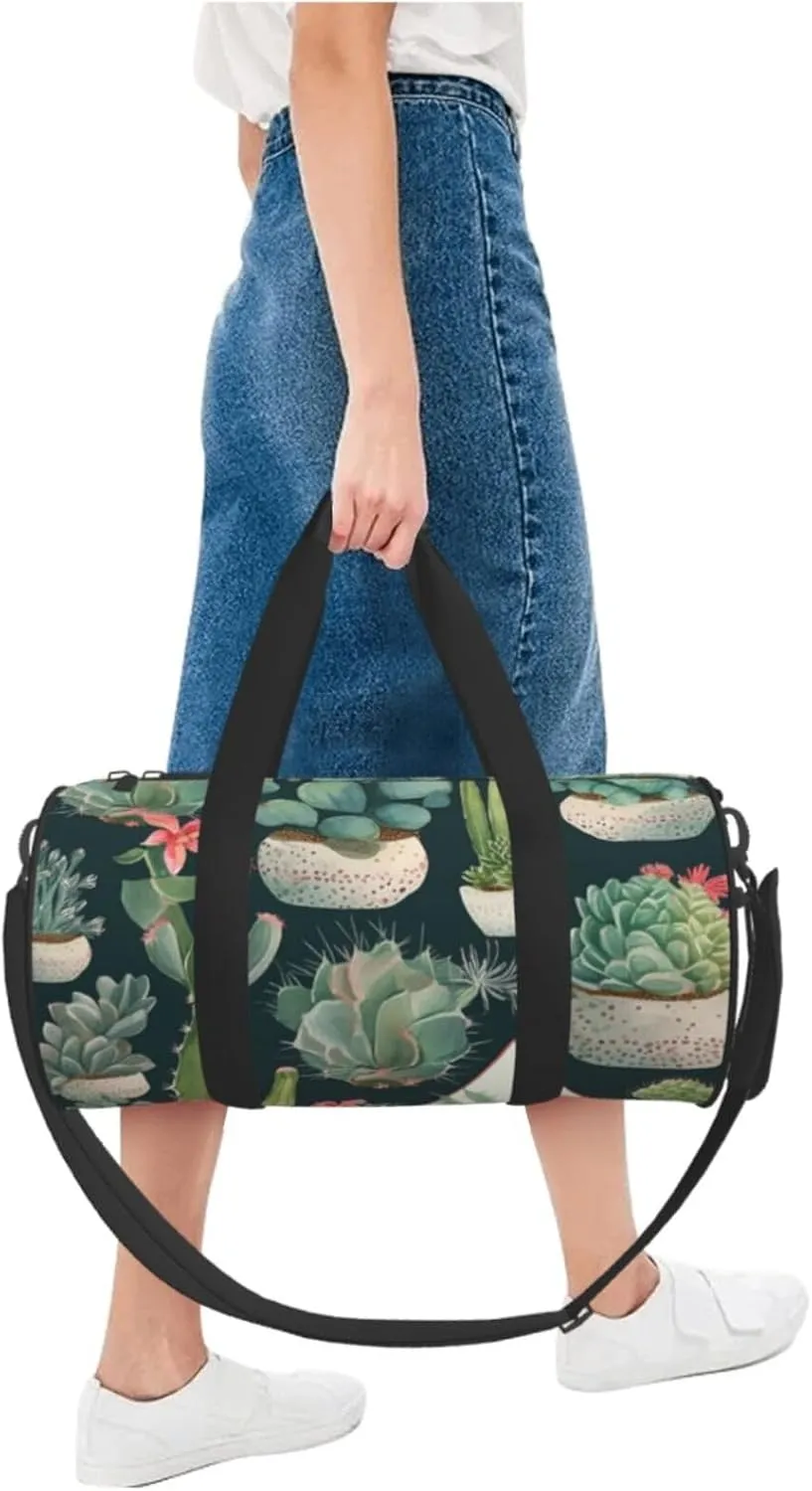 Succulent Plants and Cactus Travel Duffle Bag for Men Women Sport Gym Bag Foldable Weekender Bag Carry on Overnight Bag for Travel Swimming Basketball