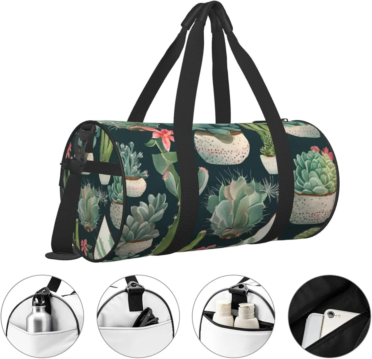 Succulent Plants and Cactus Travel Duffle Bag for Men Women Sport Gym Bag Foldable Weekender Bag Carry on Overnight Bag for Travel Swimming Basketball