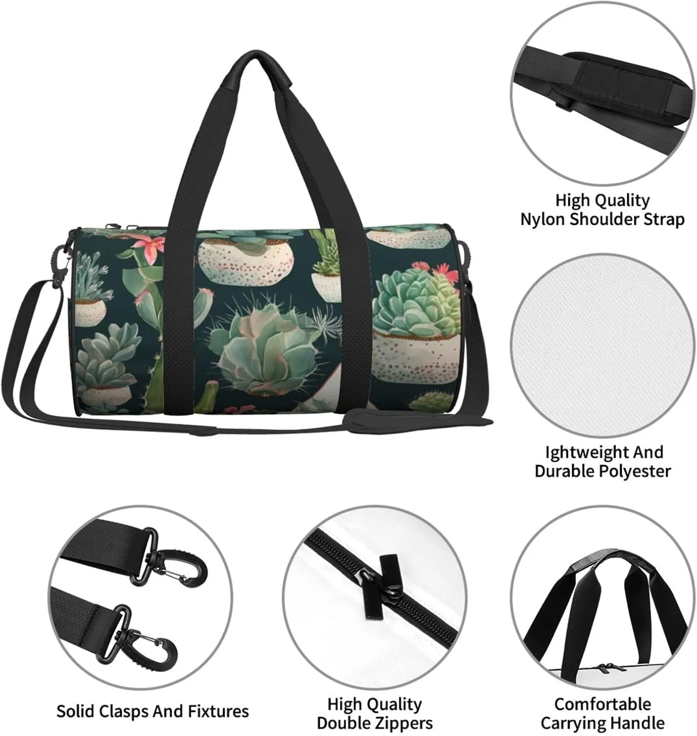 Succulent Plants and Cactus Travel Duffle Bag for Men Women Sport Gym Bag Foldable Weekender Bag Carry on Overnight Bag for Travel Swimming Basketball